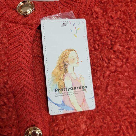 Pretty Garden Fuzzy Cardigan Womens M Red Button Front Faux Fur Shearling New - Picture 5 of 13